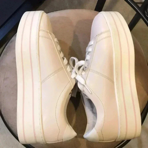 Zara Basic Collection Off white Lace up Sneakers Chunky Heel Pink Stripes-40 - Picture 5 of 10